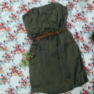 Olive green strapless dress